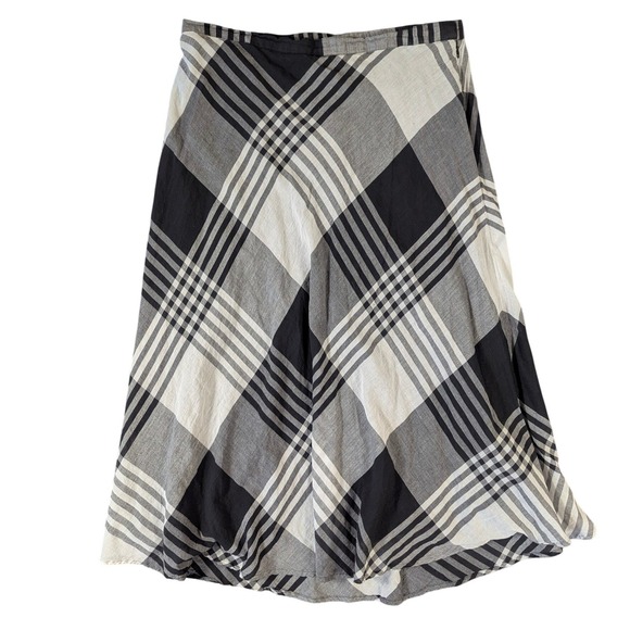 Coldwater Creek Dresses & Skirts - Coldwater Creek Womens XL Plaid Midi Skirt Black White Cotton A-Line‎ Lined K872